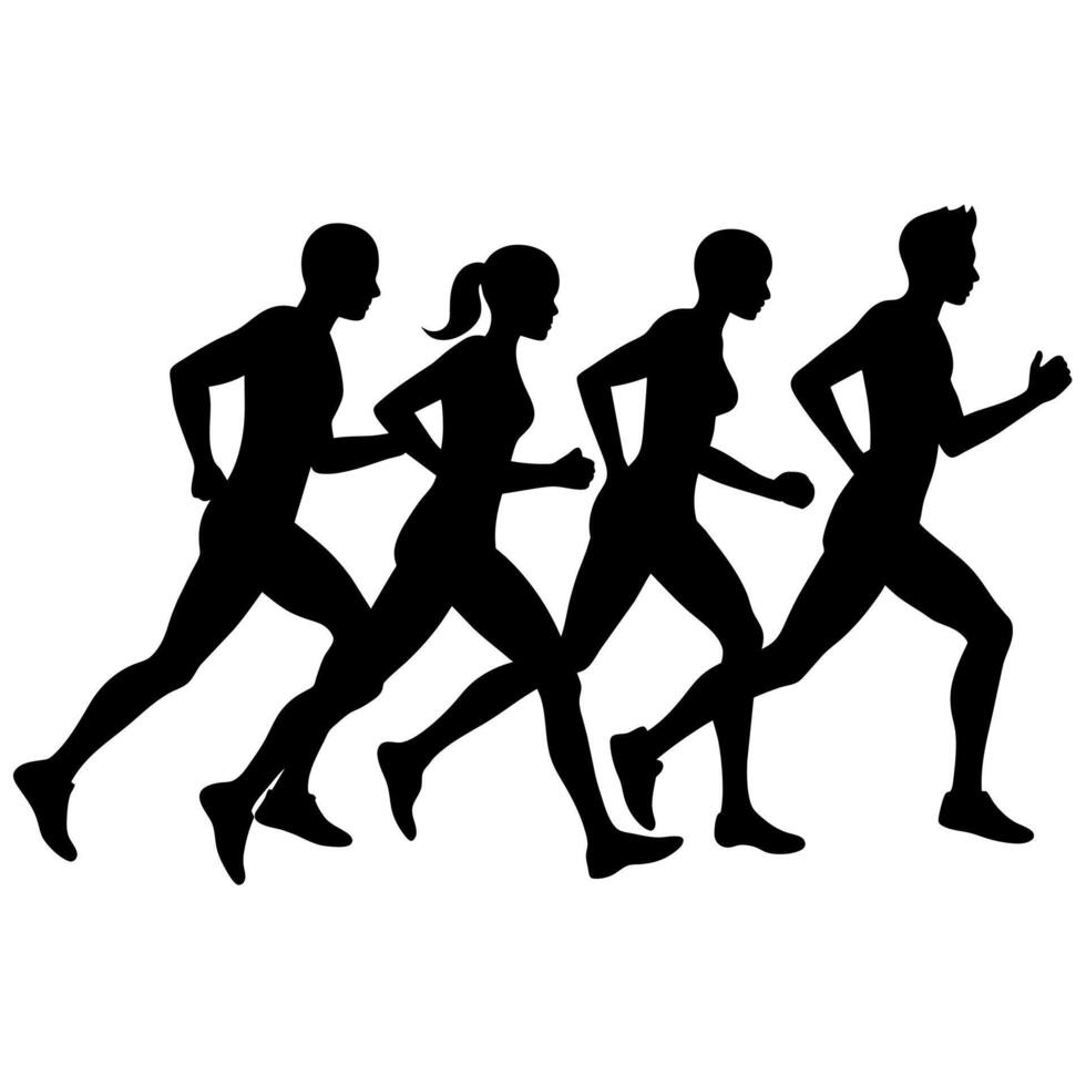 Marathon runner running everyone for going fast, silhouette vector
