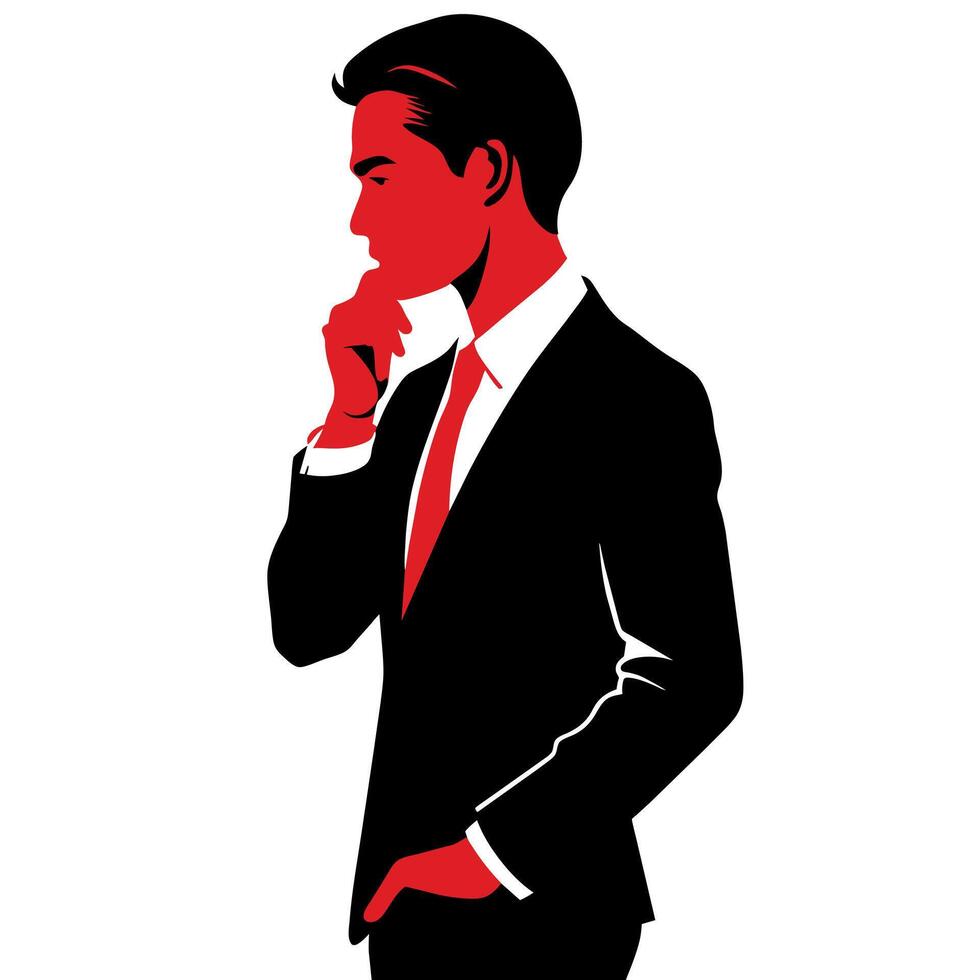 A business man thinking pose silhouette white background vector