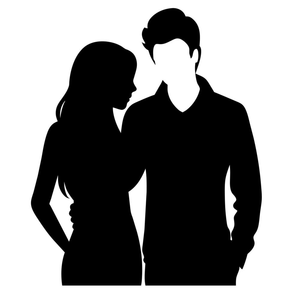Couple of young people standing and embarrassing each other silhouette vector