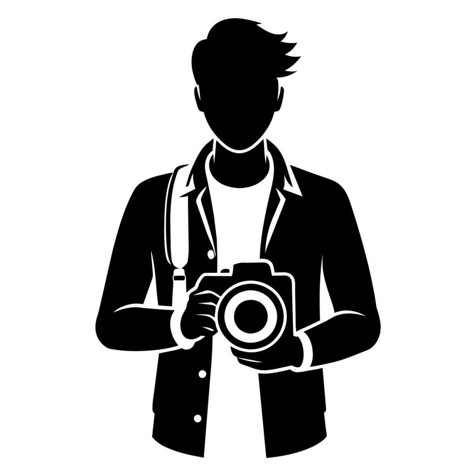 young stylish photographer Standing with holding a DSLR Camera silhouette vector