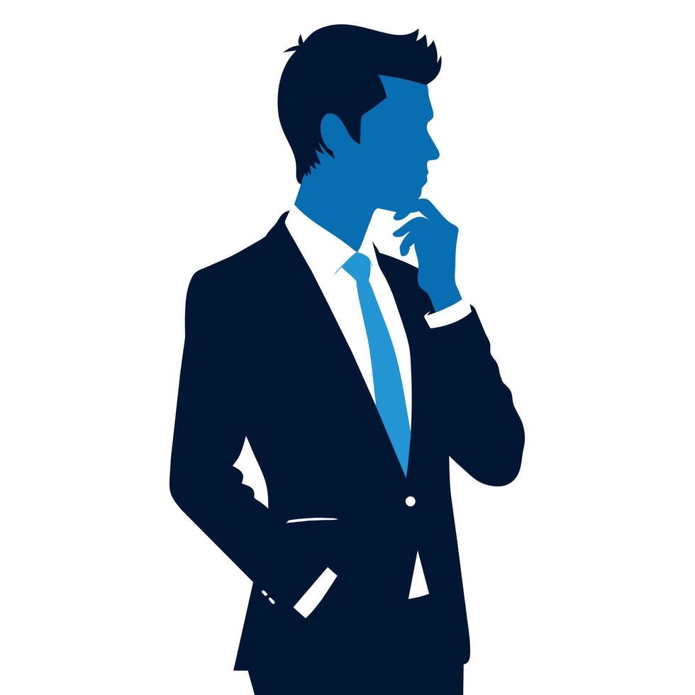 A business man thinking pose silhouette white background vector