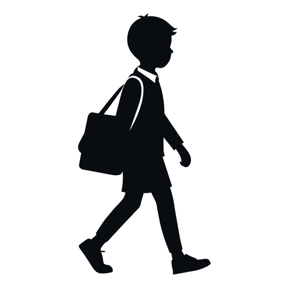 a student boy going to school with school bag silhouette vector
