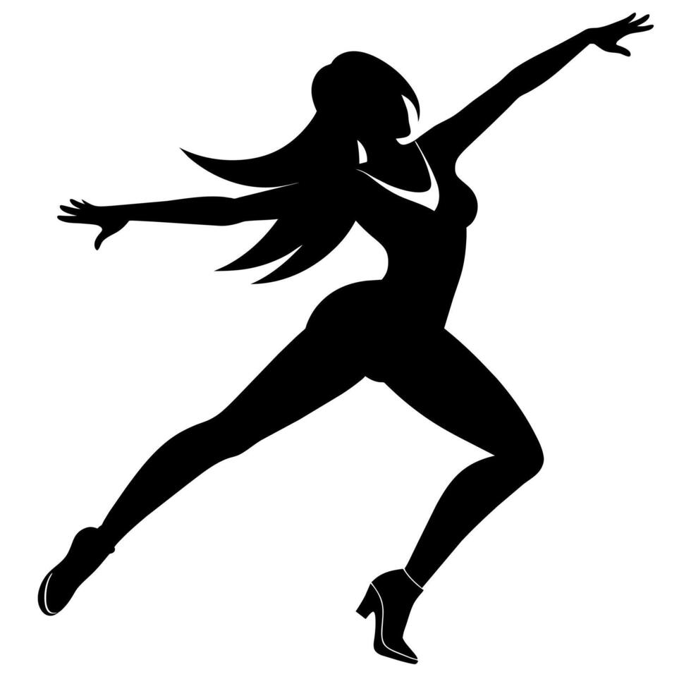 female hip-hop dancing figure silhouette on a white background vector