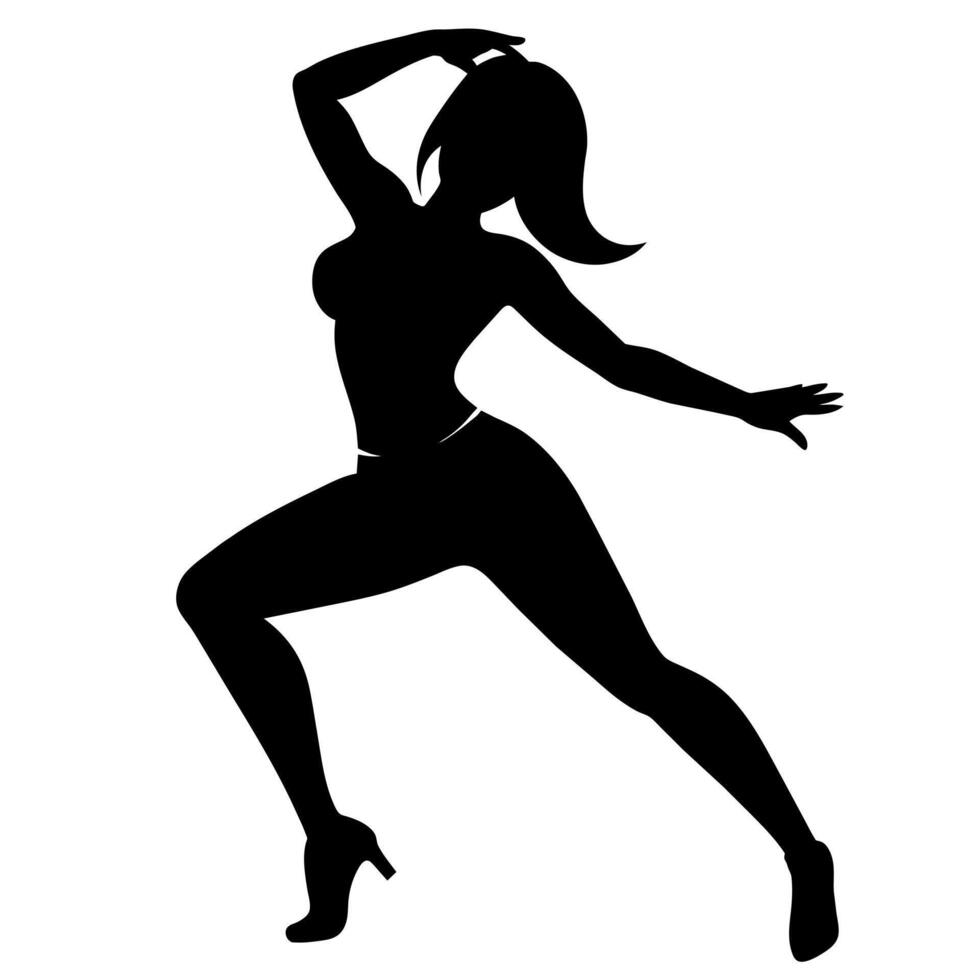 female hip-hop dancing figure silhouette on a white background vector