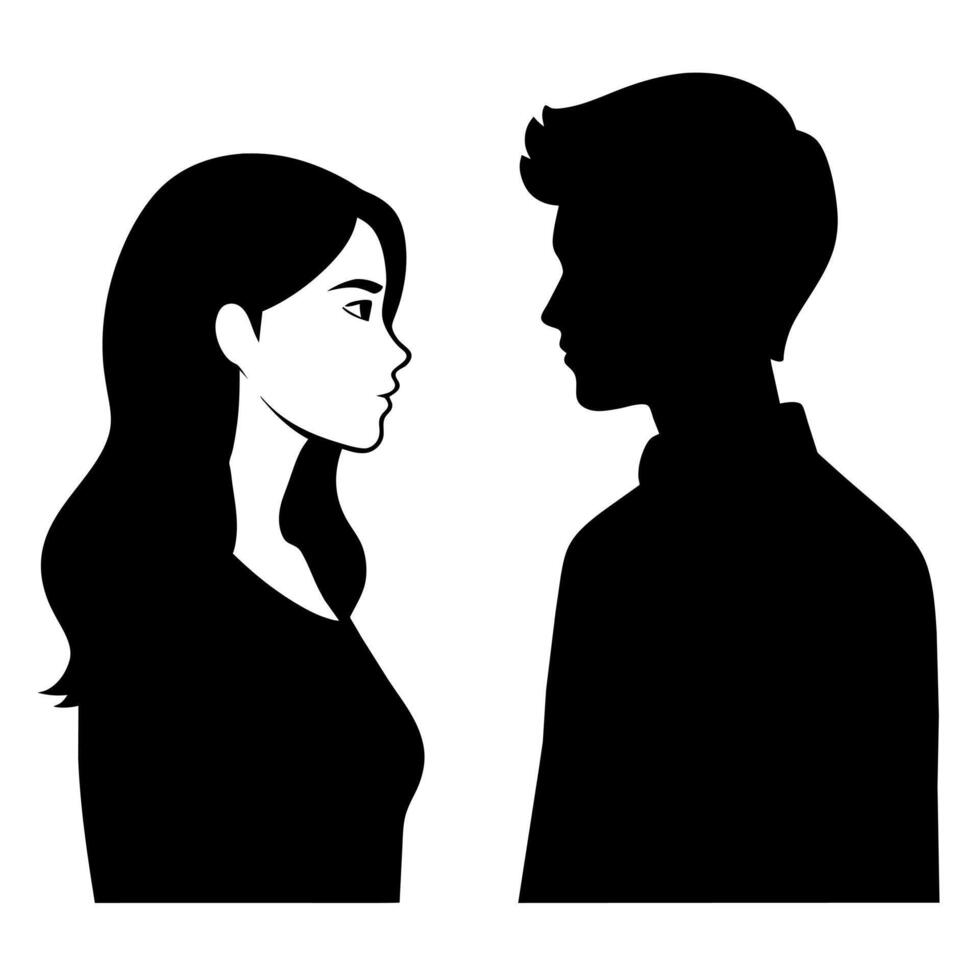 Couple of young people standing and embarrassing each other silhouette vector