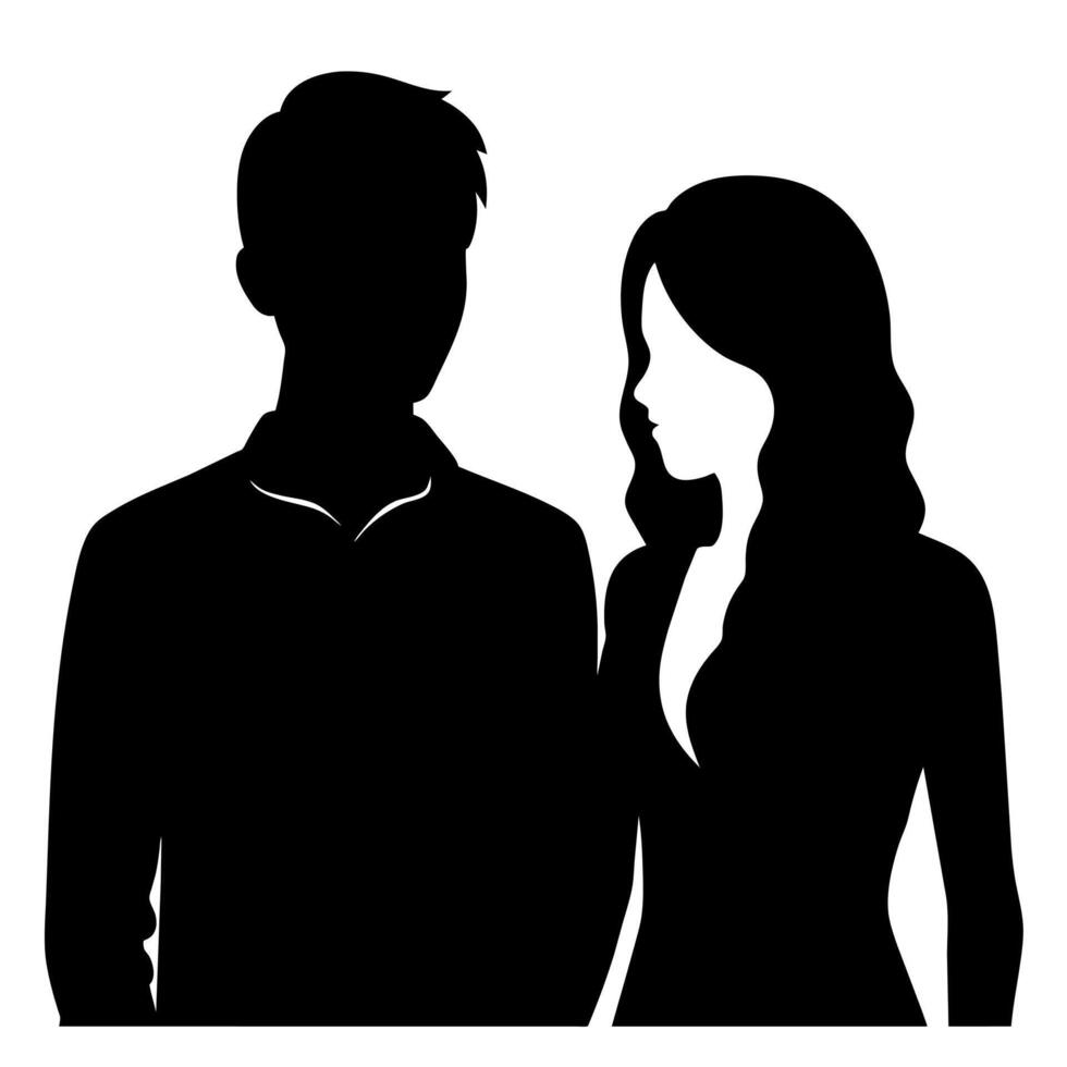 Couple of young people standing and embarrassing each other silhouette vector