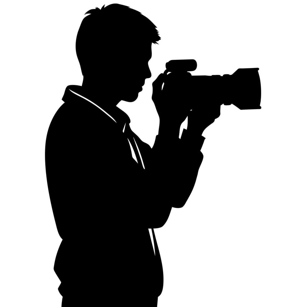 young stylish photographer Standing with holding a DSLR Camera silhouette vector