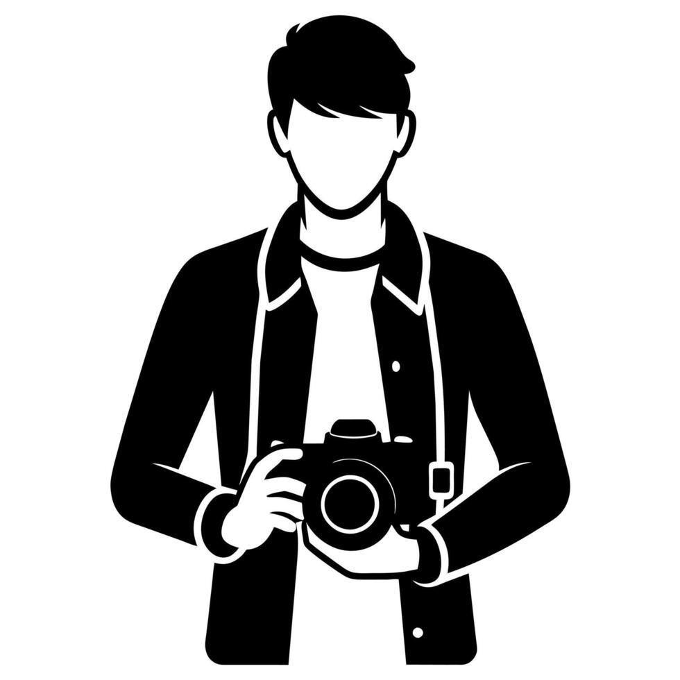 young stylish photographer Standing with holding a DSLR Camera silhouette vector