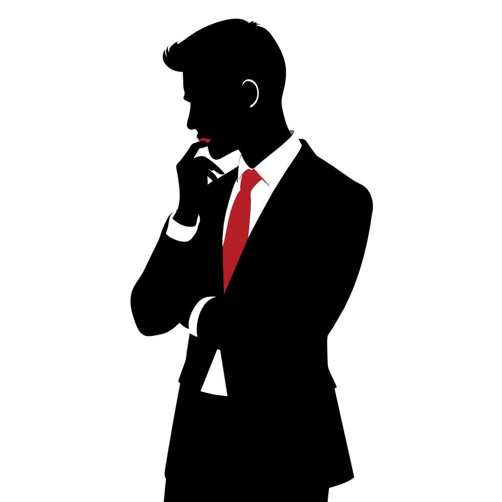 A business man thinking pose silhouette white background vector