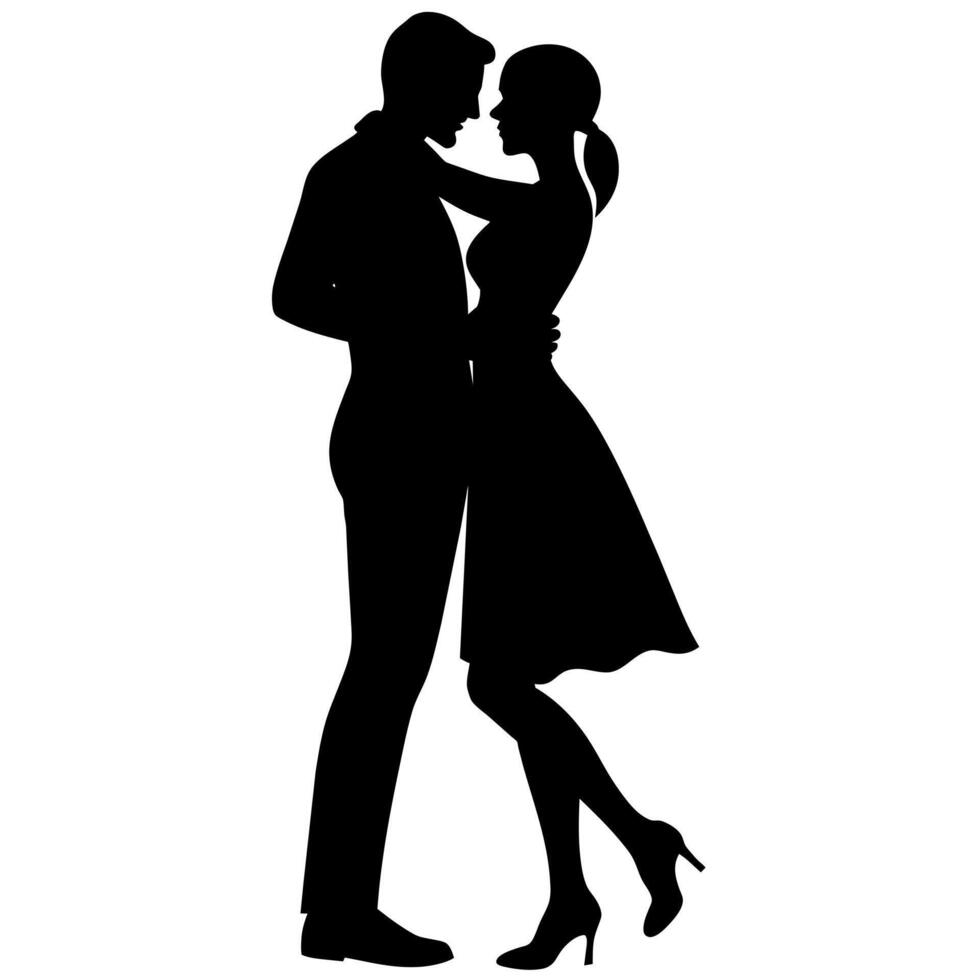 Man hugs woman Romantic moment silhouette vector