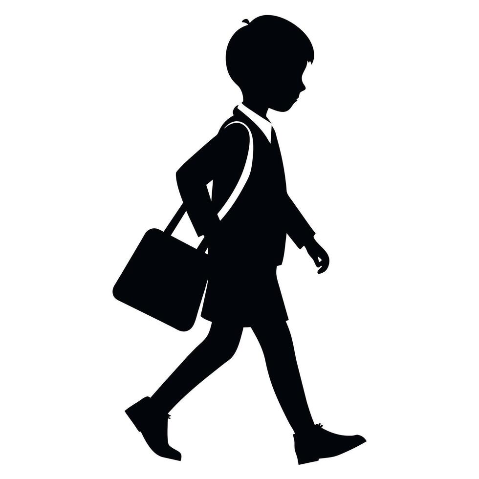 a student boy going to school with school bag silhouette vector