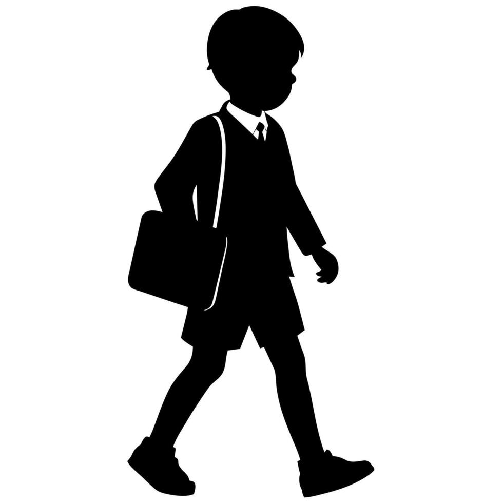 a student boy going to school with school bag silhouette vector