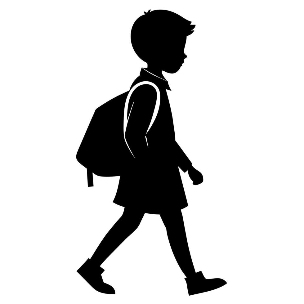 a student boy going to school with school bag silhouette vector