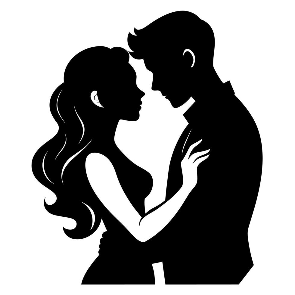 Couple of young people standing and embarrassing each other silhouette vector
