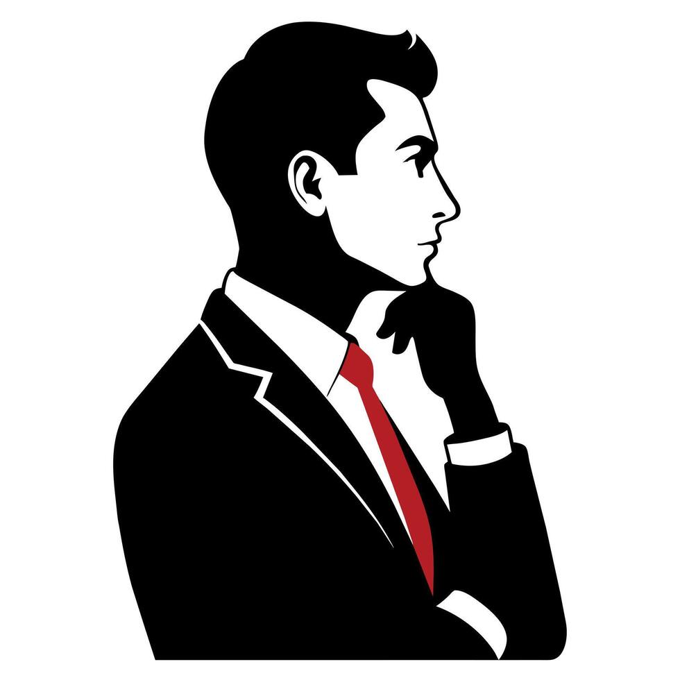 A business man thinking pose silhouette white background vector