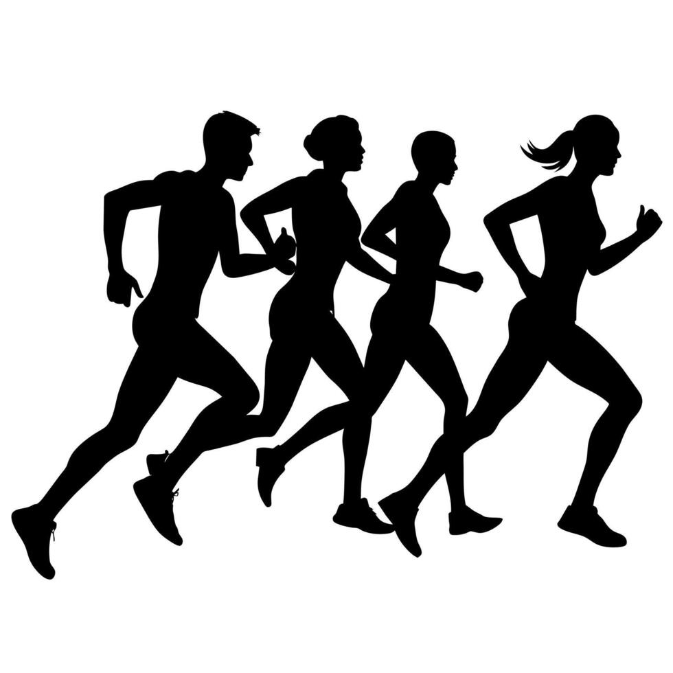 Marathon runner running everyone for going fast, silhouette vector