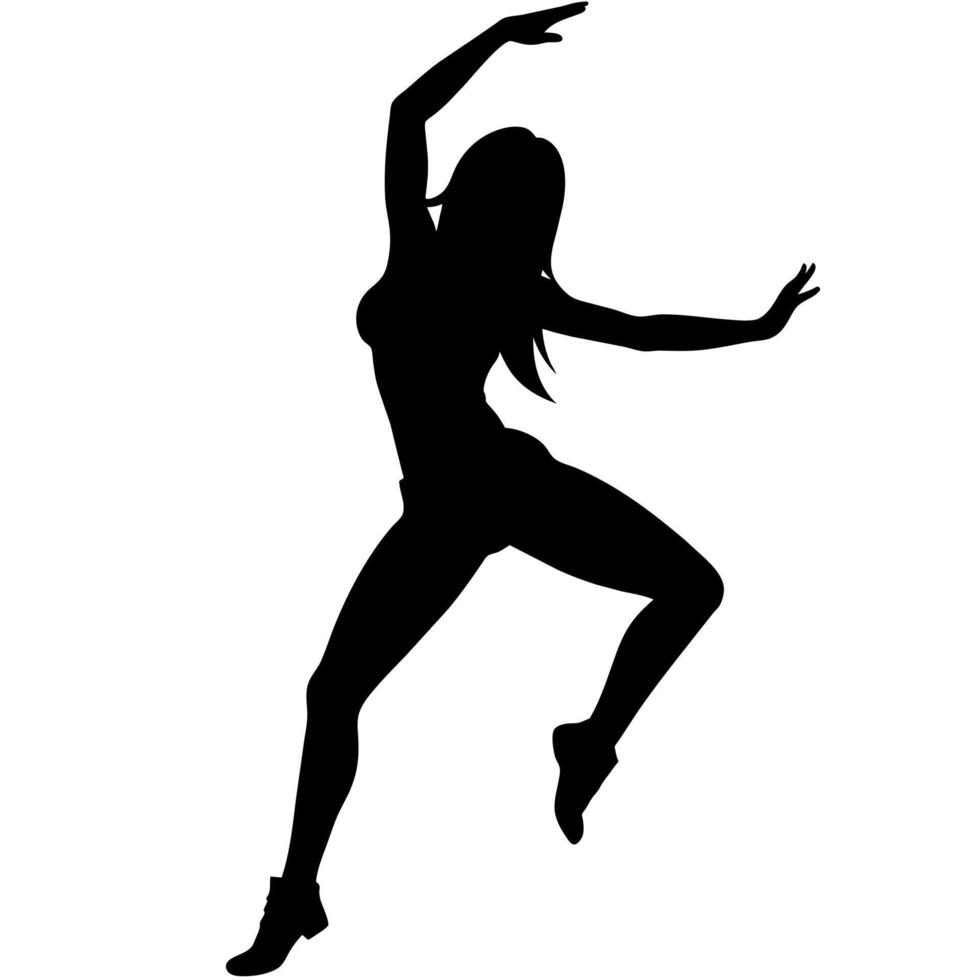female hip-hop dancing figure silhouette on a white background vector