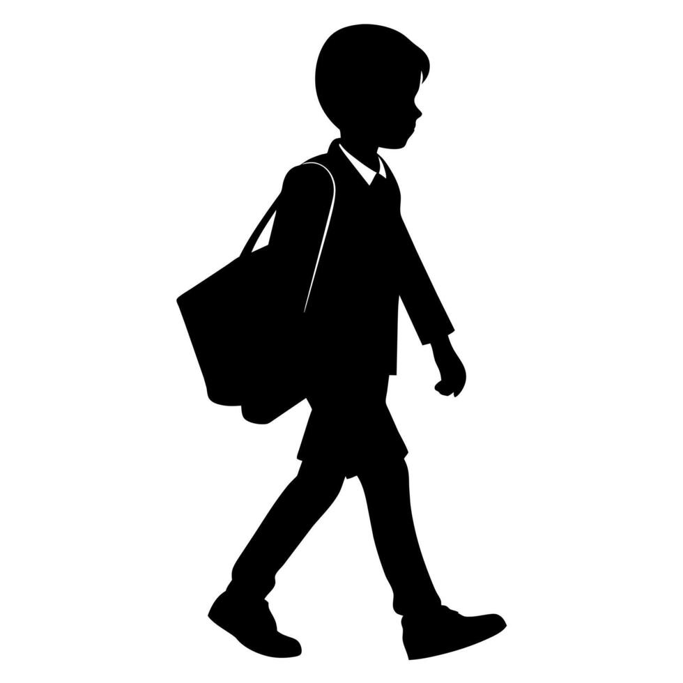 a student boy going to school with school bag silhouette vector