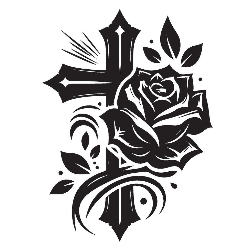 Silhouette of a Rose and Cross vector