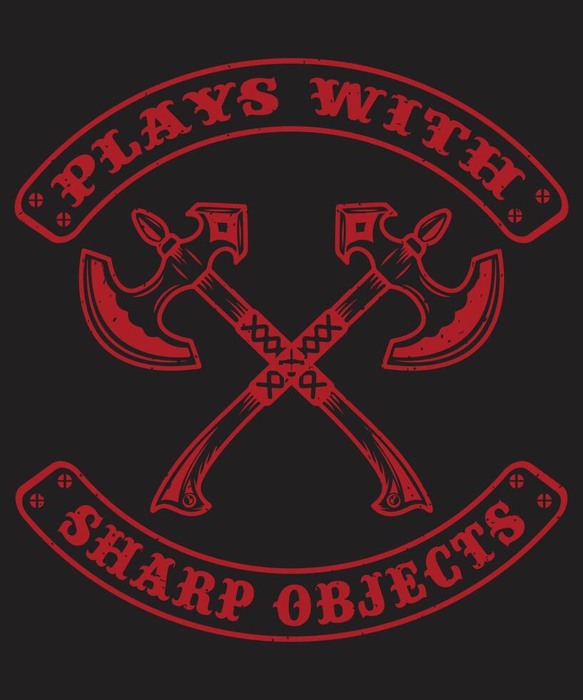 Players with sharp objects with illustration axe typography design vector