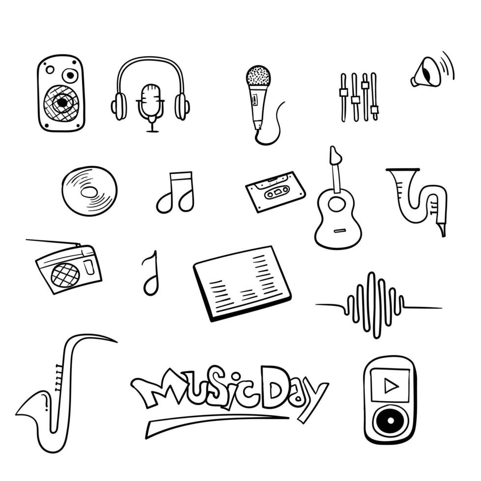 World music day design with hand drawn music icons celebrated on june 21. good template for music design vector