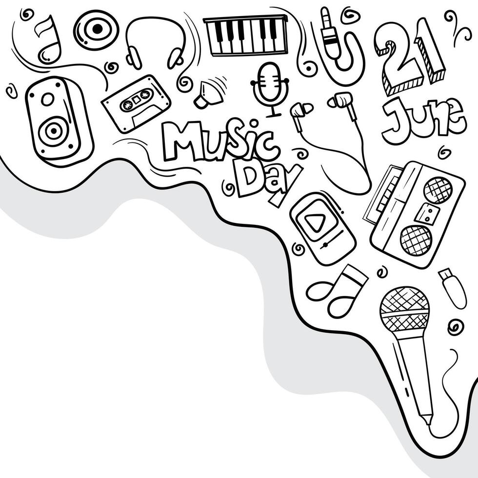 World music day with doodle art design in white background. good template for music campaign design vector