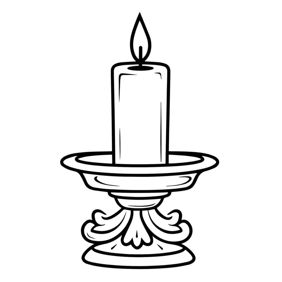 Serene burning candle icon. Tranquil outline illustration. vector