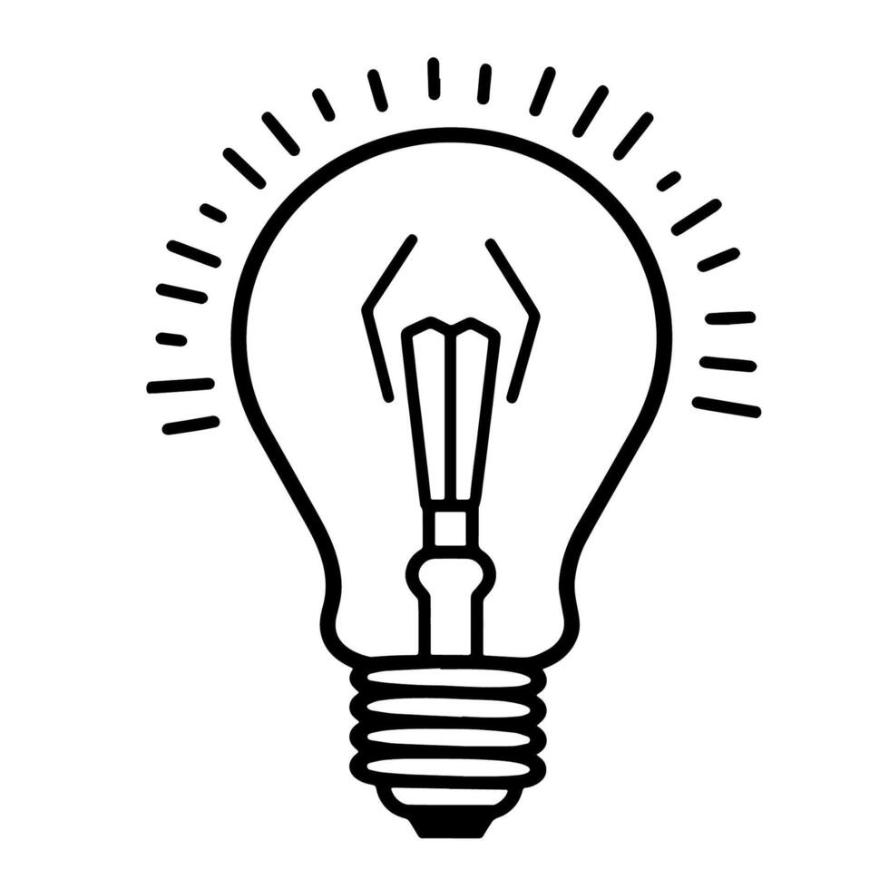 outline icon of glowing light bulb. vector