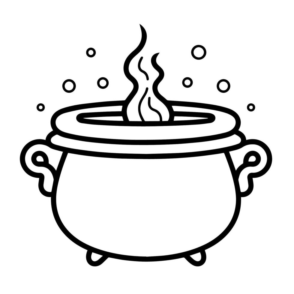 Mystical outline icon of a cauldron, perfect for Halloween-themed designs. vector