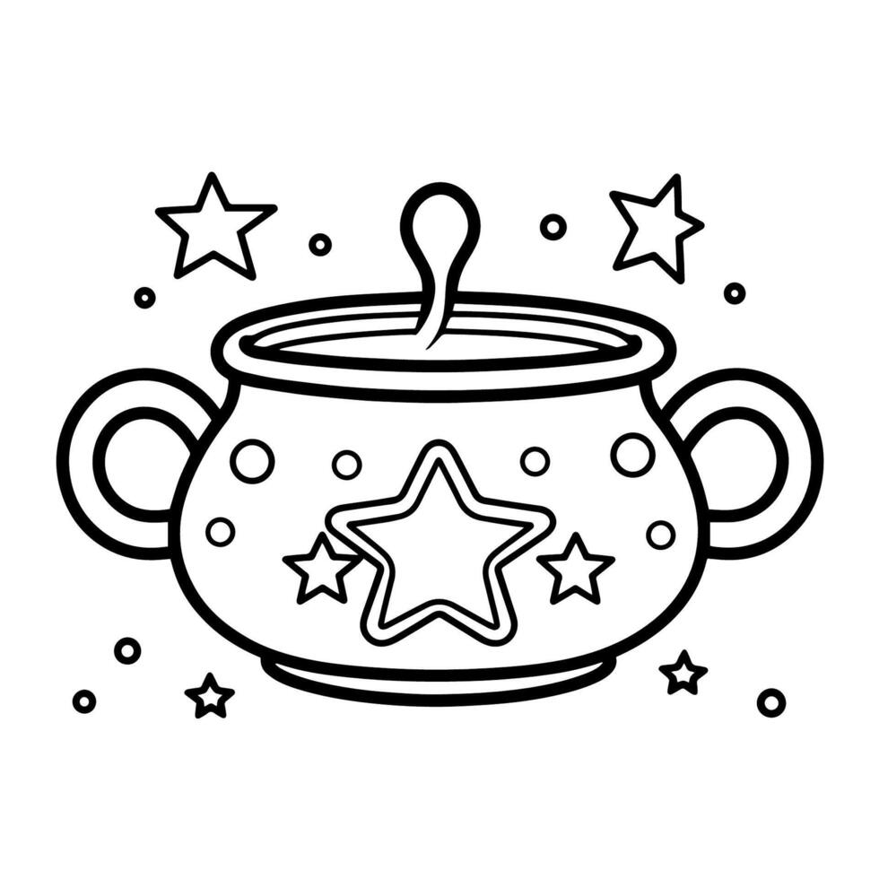Mystical outline icon of a cauldron, perfect for Halloween-themed designs. vector