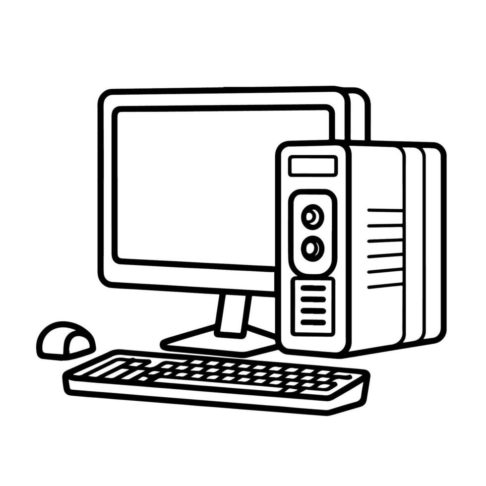 Modern outline icon of a computer setup, perfect for tech-related designs. vector