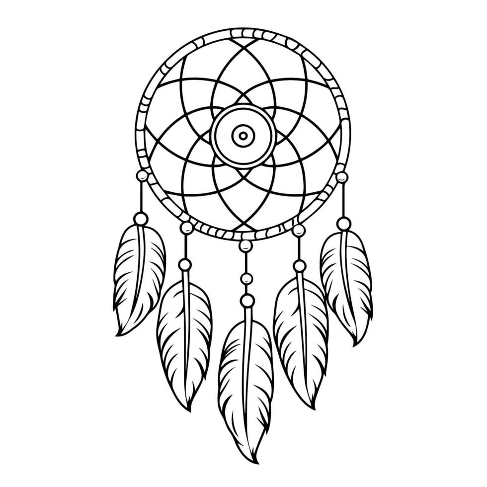 Whimsical outline icon of a dream catcher, perfect for bohemian designs. vector