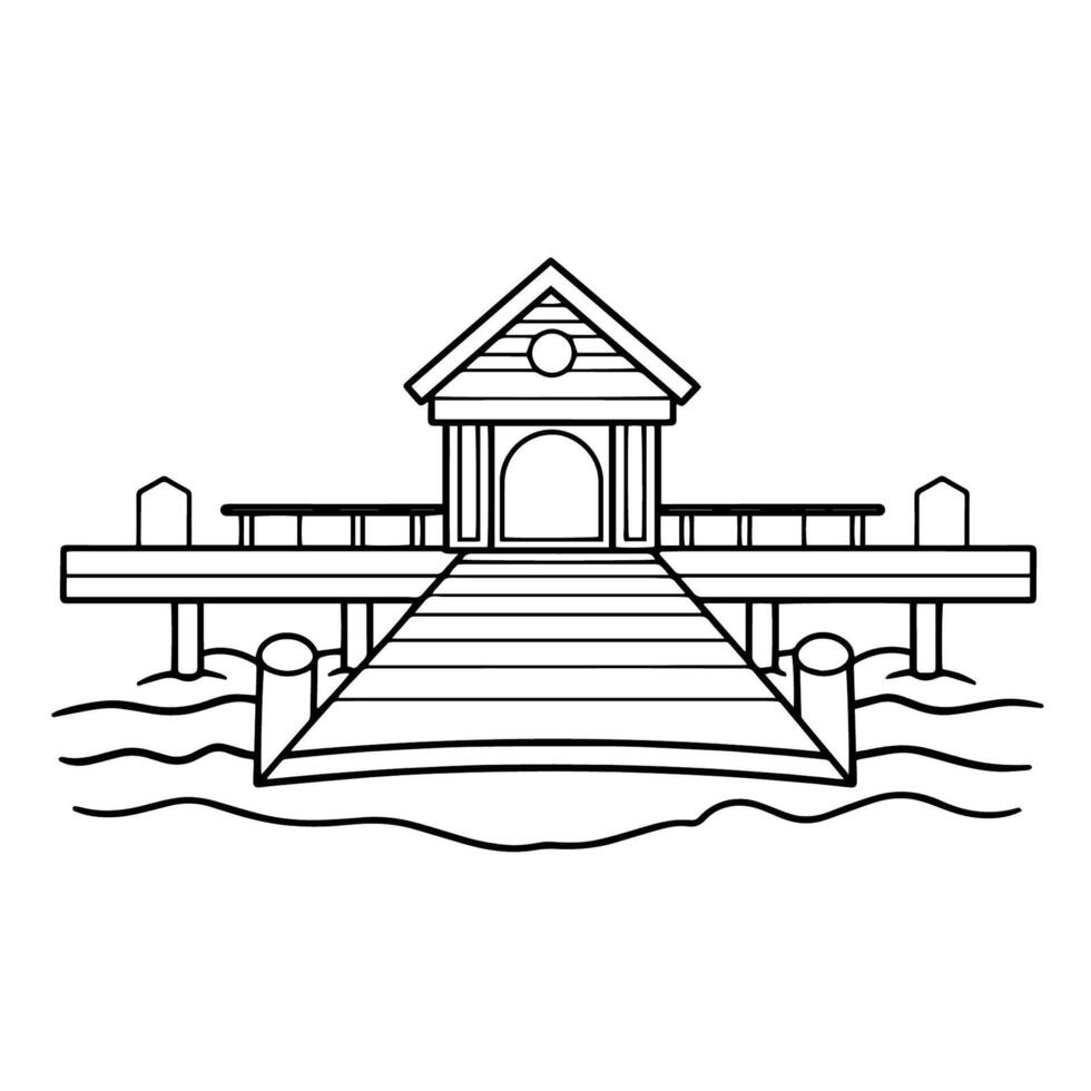 Serene outline icon of a fishing jetty, ideal for coastal-themed designs. vector