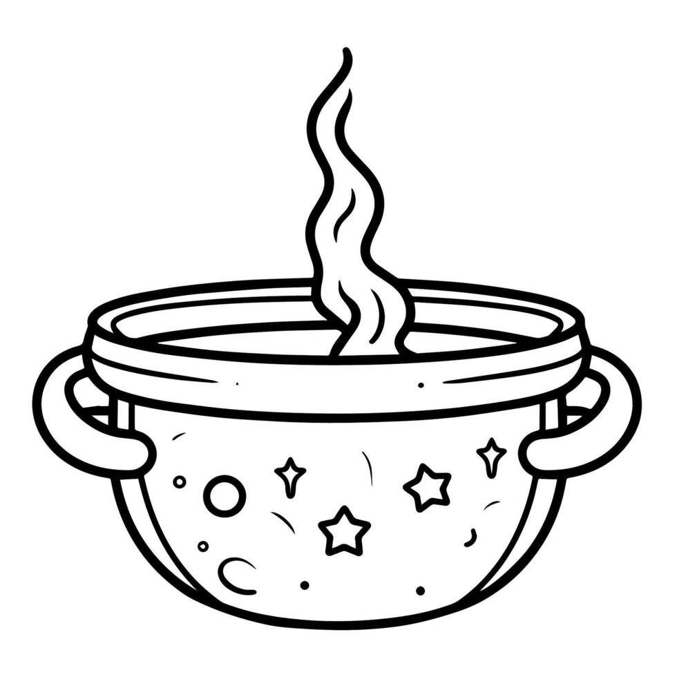 Enchanting magic cauldron outline icon for mystical designs. vector