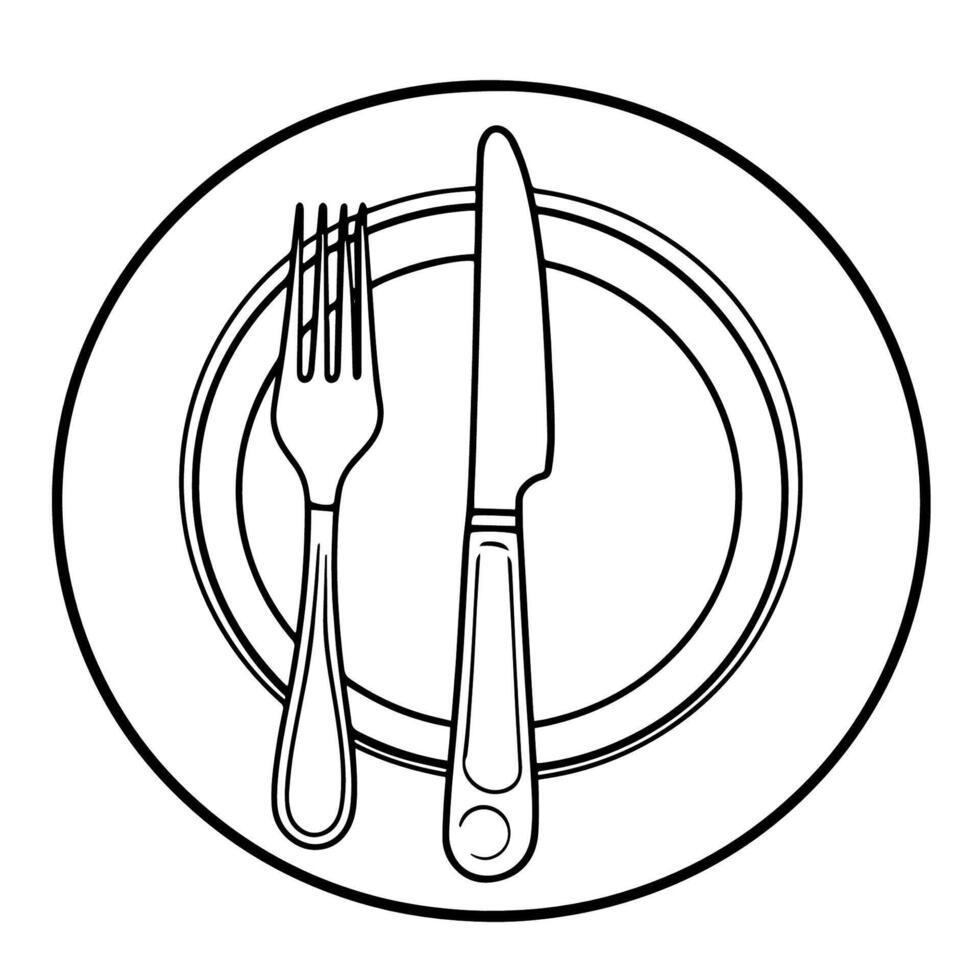 Sleek plate, fork, and knife outline icon for dining designs. vector