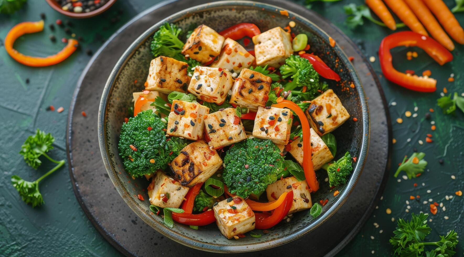 Tofu and Vegetables in a Bowl photo