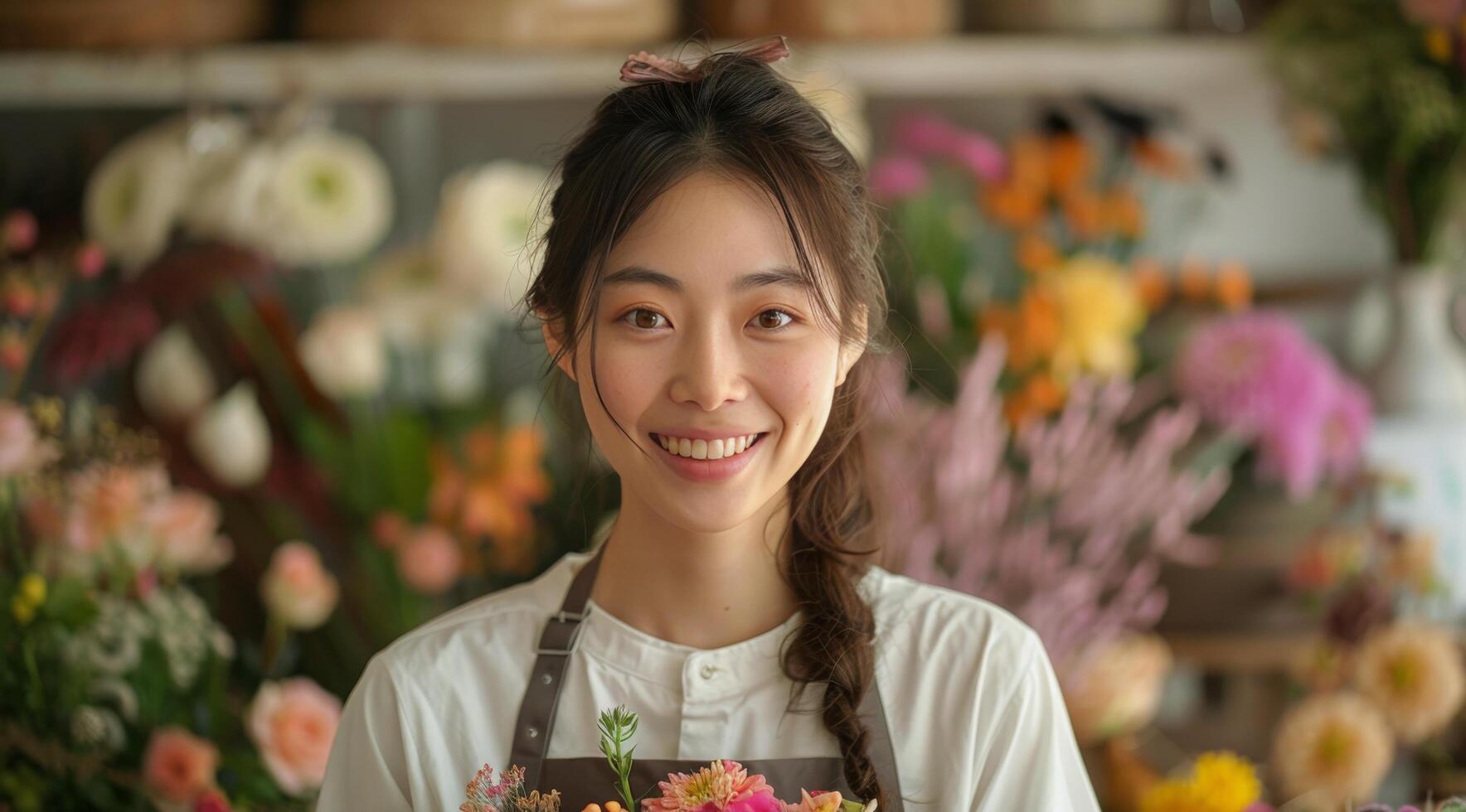 Woman Standing in Front of Flowers photo