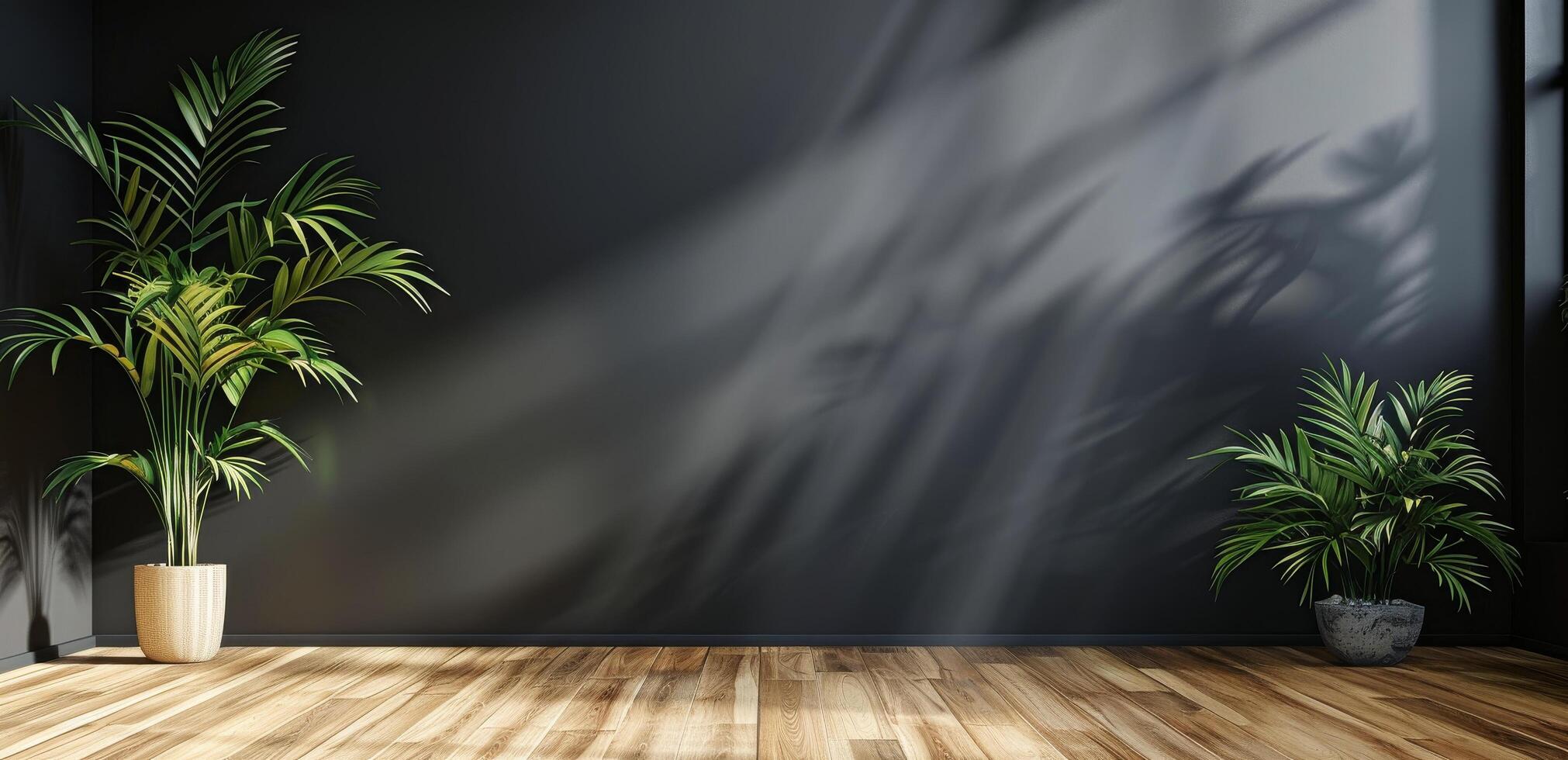 Room With Wooden Floor and Two Potted Plants photo