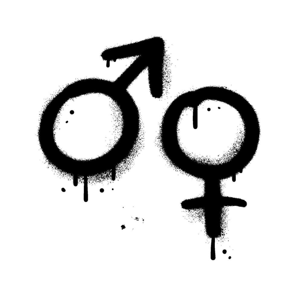Spray Painted Graffiti gender symbols Sprayed isolated with a white background. graffiti gender symbols with over spray in black over white. illustration. vector
