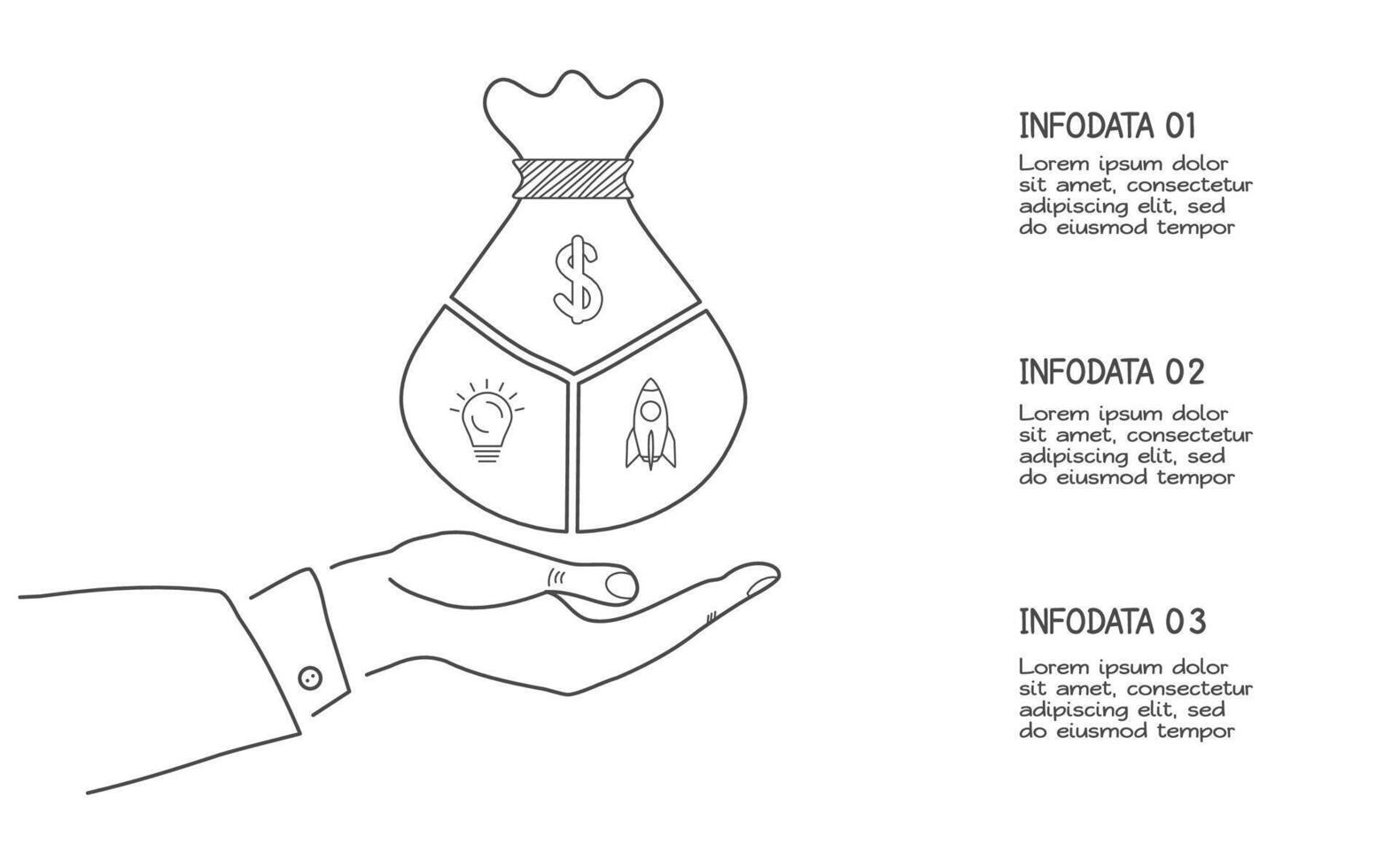 Doodle infographic elements with 3 options. business template for presentation vector