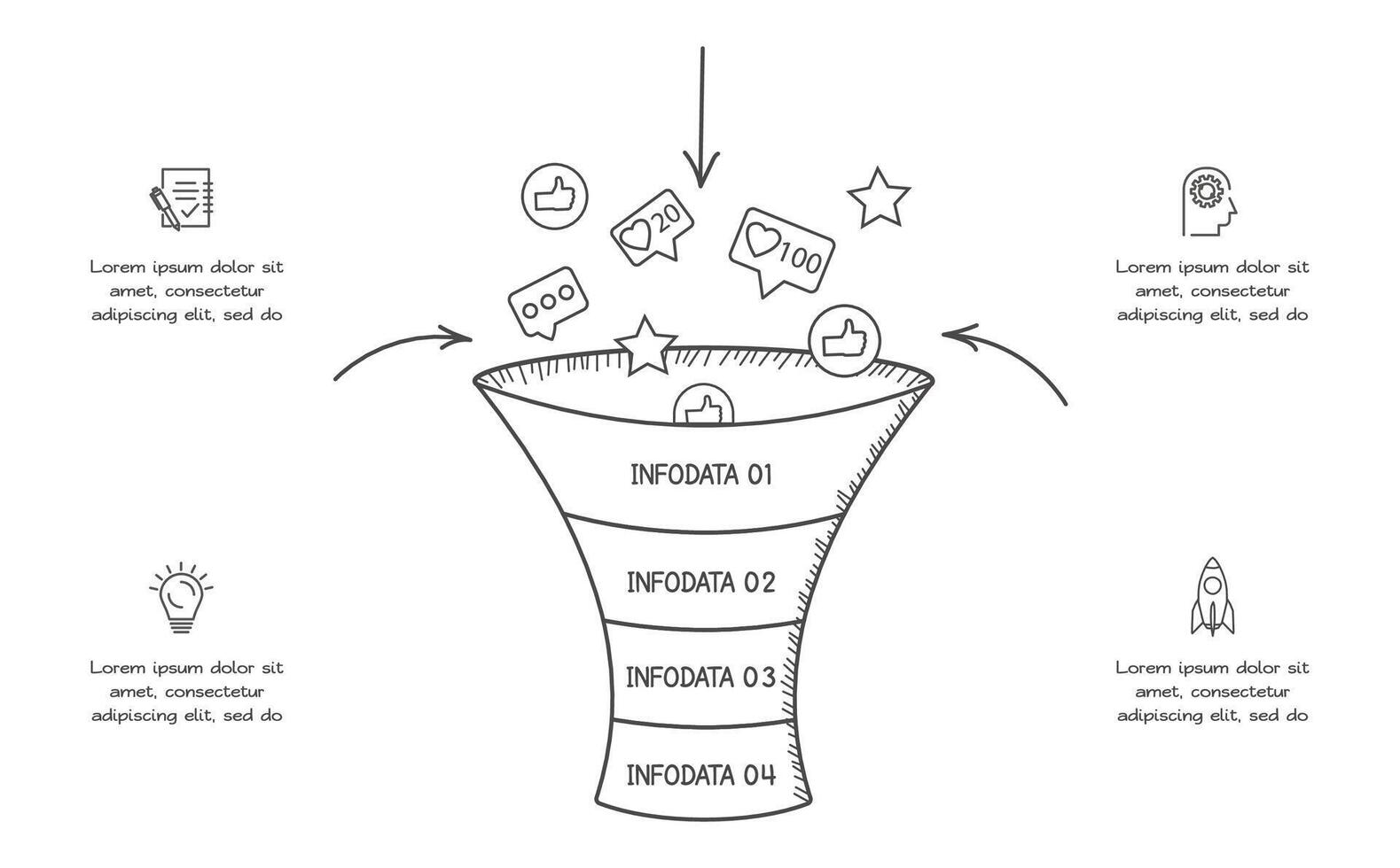 Doodle infographic elements with 4 options. business template for presentation vector