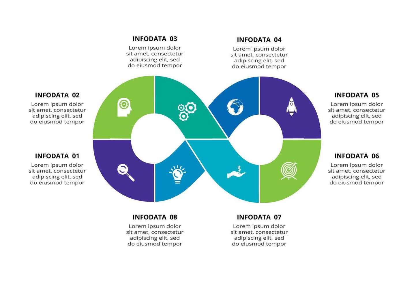 Abstract arrows of graph, diagram with 8 steps, options, parts or processes. business template for presentation vector