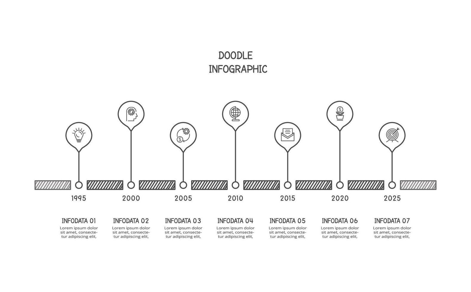 Doodle infographic elements with 7 options. business template for presentation vector