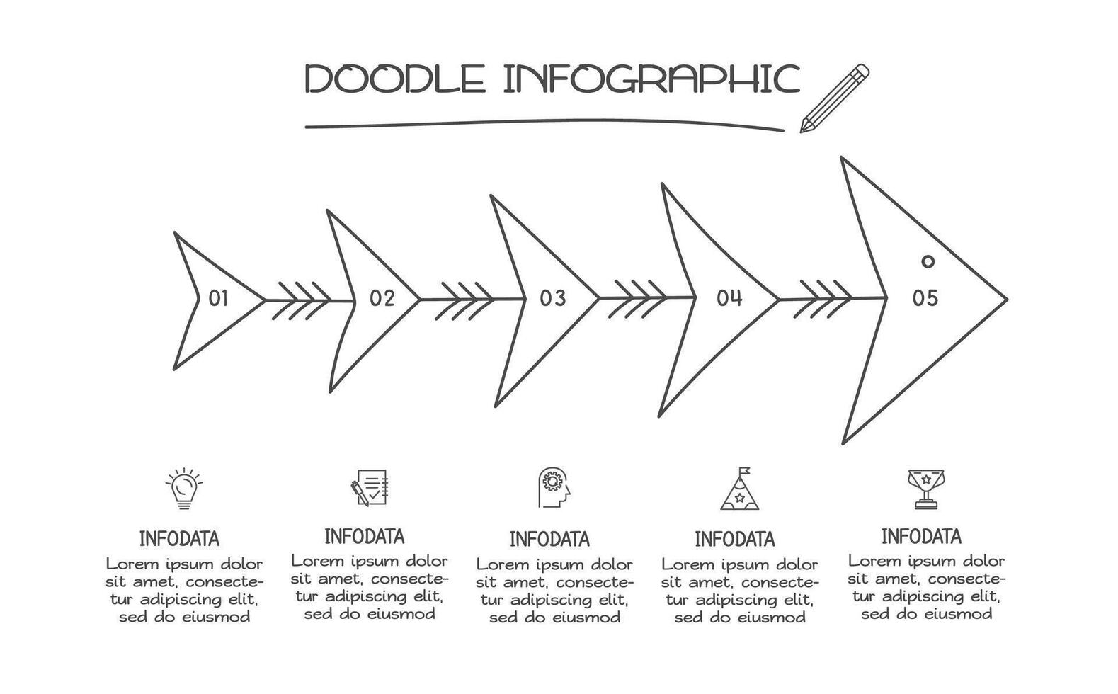 Doodle infographic elements with 5 options. business template for presentation vector