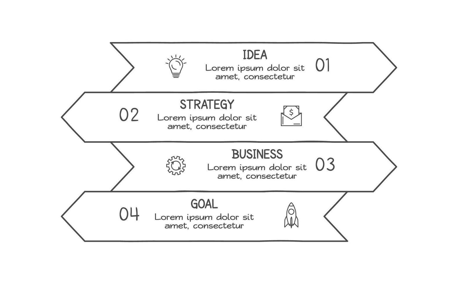 Doodle infographic elements with 4 options. business template for presentation vector