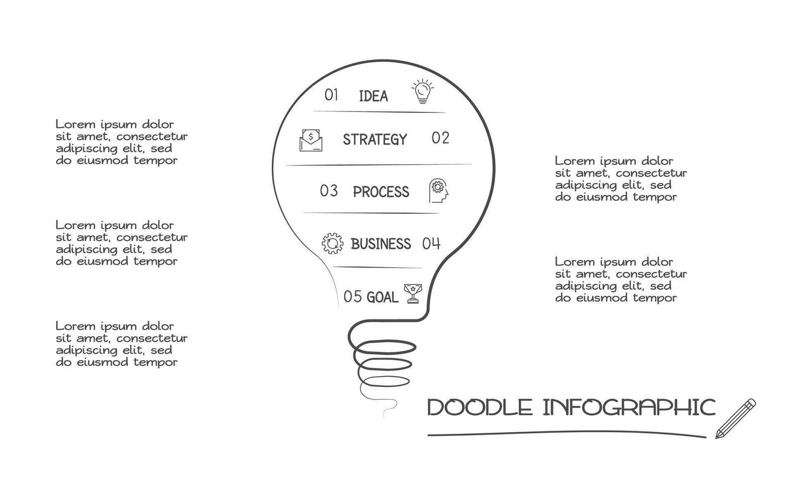 Doodle infographic elements with 5 options. business template for presentation vector