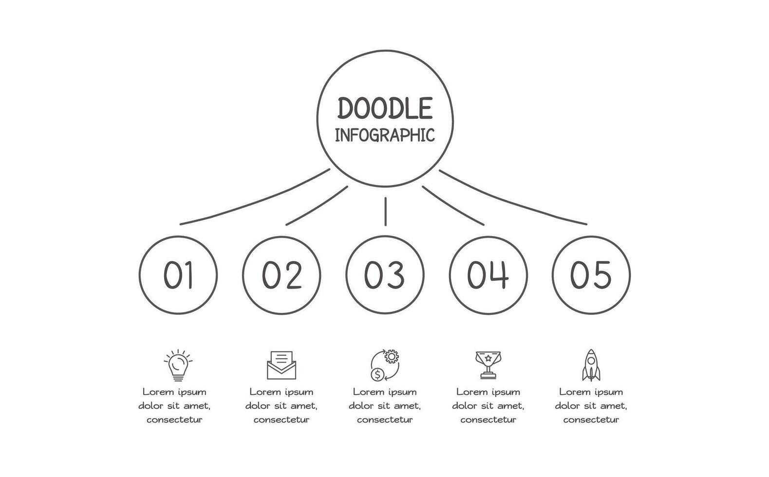 Doodle infographic elements with 5 options. business template for presentation vector