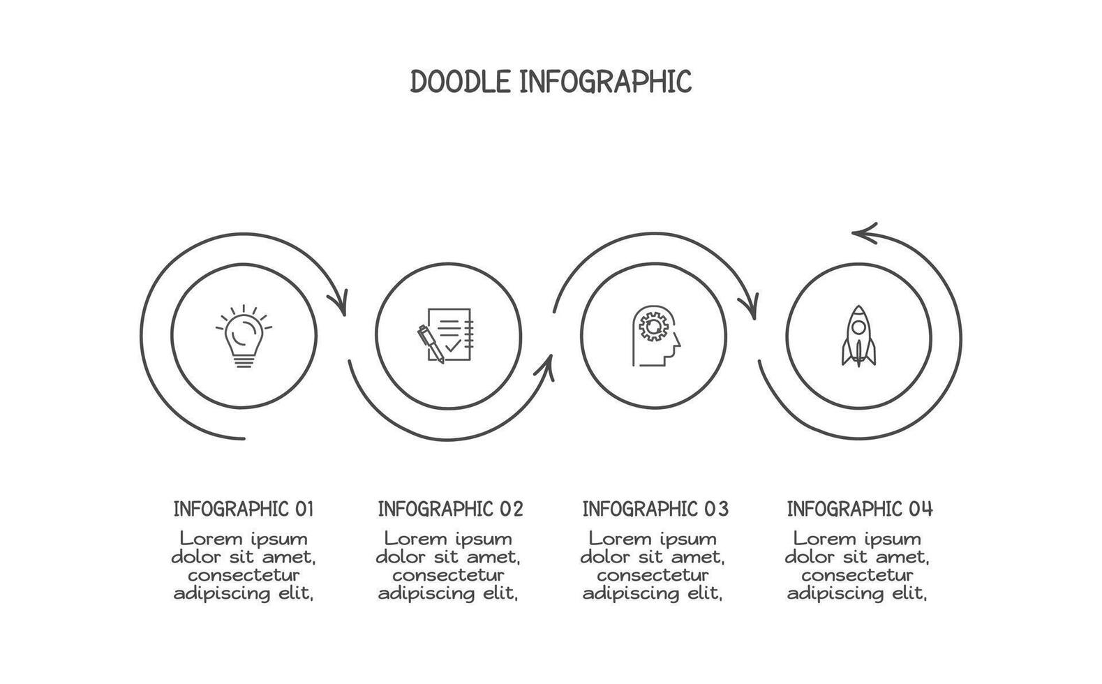 Doodle infographic elements with 4 options. business template for presentation vector