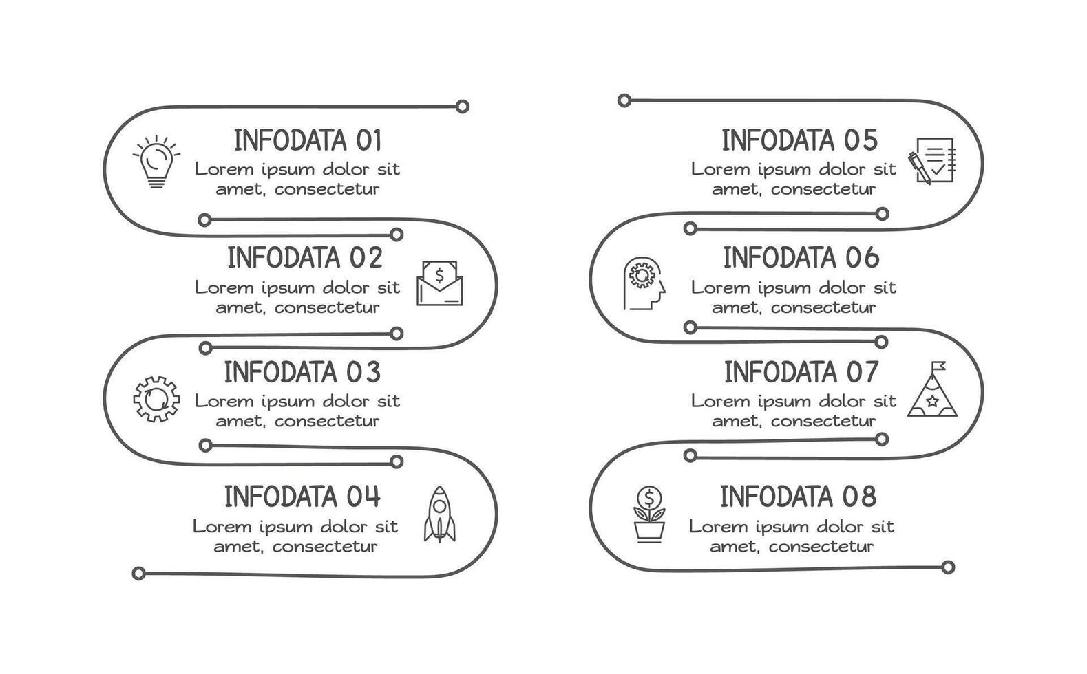 Doodle infographic elements with 8 options. business template for presentation vector