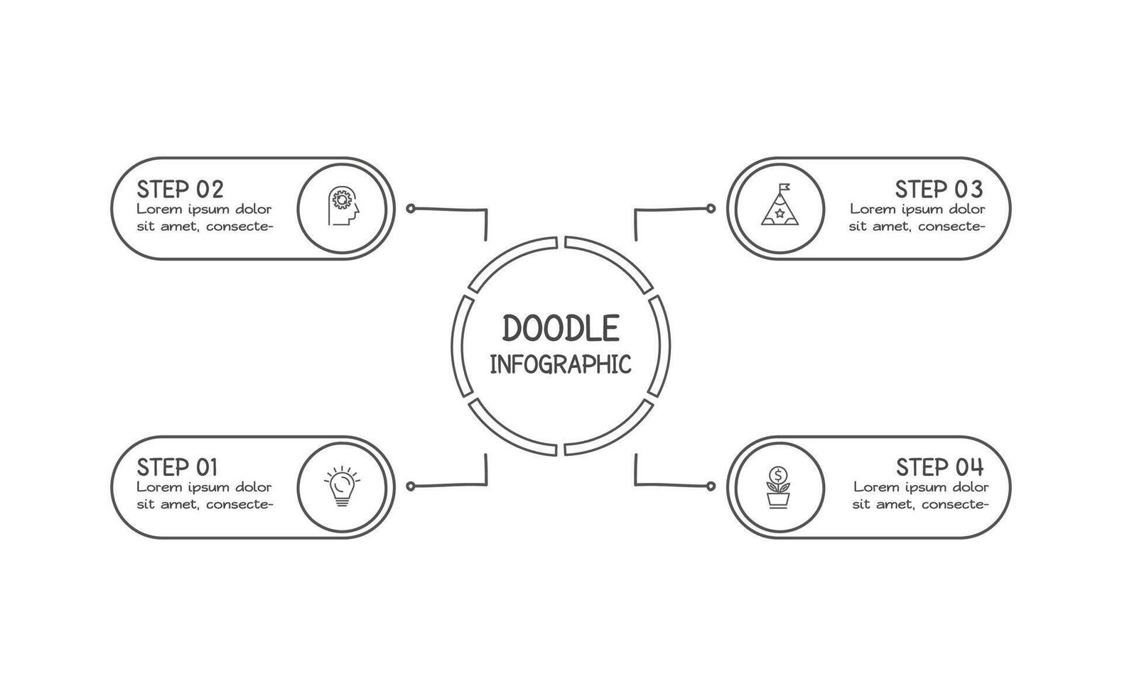 Doodle infographic elements with 4 options. business template for presentation vector